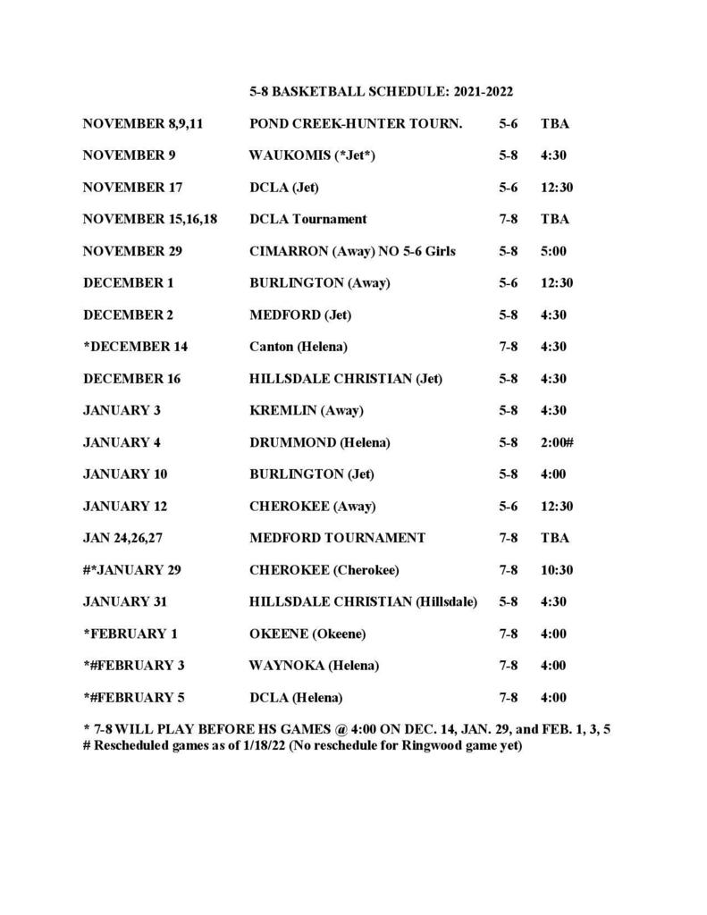 5-8 Revised Basketball Schedule