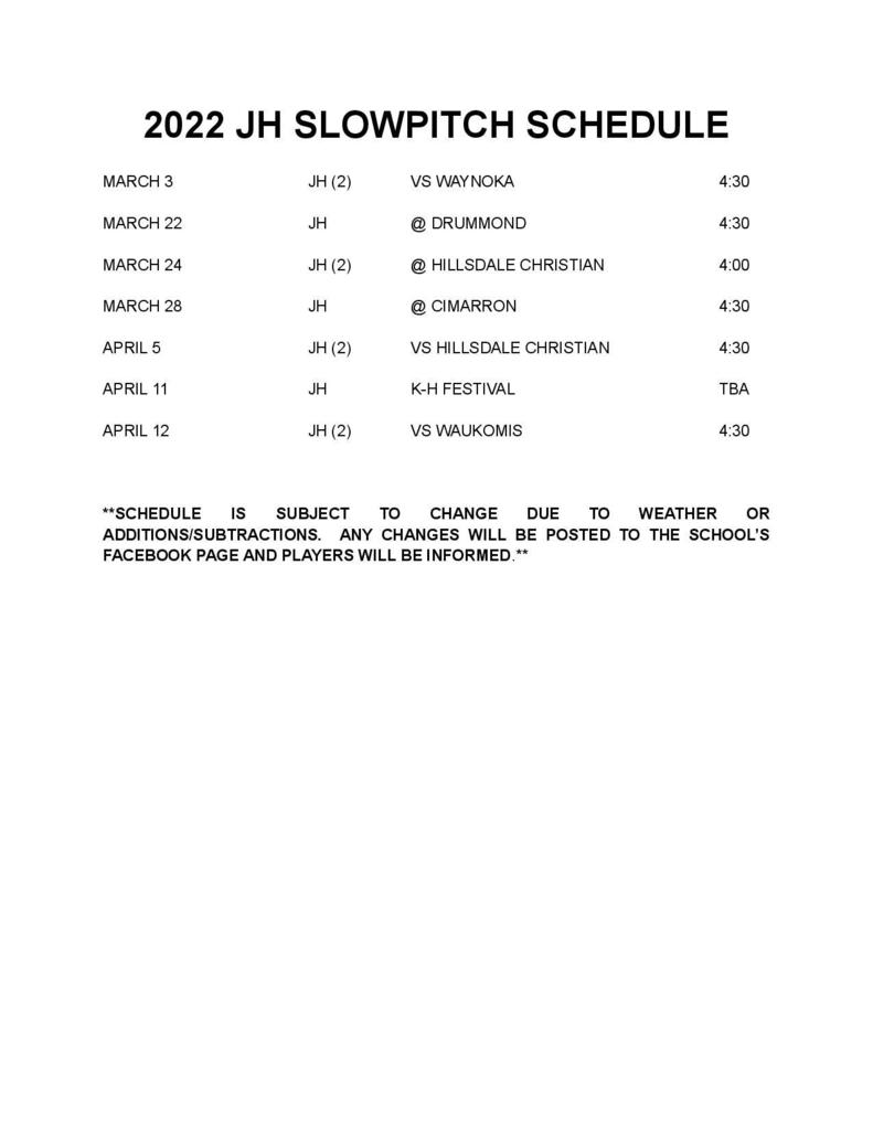 JH Slowpitch Schedule