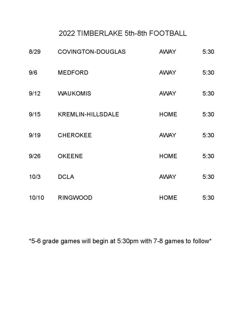 5-8 Football Schedule